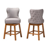 Baxton Studio Gradisca Modern Grey Fabric and Walnut Brown Finished Wood 2-Piece Swivel Counter Stool Set