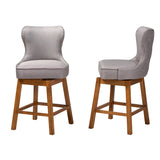 Baxton Studio Gradisca Modern Grey Fabric and Walnut Brown Finished Wood 2-Piece Swivel Counter Stool Set