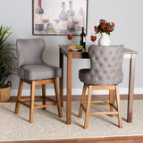 Baxton Studio Gradisca Modern Grey Fabric and Walnut Brown Finished Wood 2-Piece Swivel Counter Stool Set