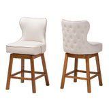 Baxton Studio Gradisca Modern Light Beige Fabric and Walnut Brown Finished Wood 2-Piece Swivel Counter Stool Set