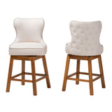 Baxton Studio Gradisca Modern Light Beige Fabric and Walnut Brown Finished Wood 2-Piece Swivel Counter Stool Set