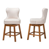 Baxton Studio Gradisca Modern Light Beige Fabric and Walnut Brown Finished Wood 2-Piece Swivel Counter Stool Set