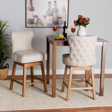 Baxton Studio Gradisca Modern Light Beige Fabric and Walnut Brown Finished Wood 2-Piece Swivel Counter Stool Set