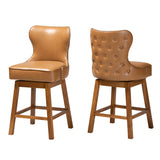 Baxton Studio Gradisca Modern Tan Faux Leather and Walnut Brown Finished Wood 2-Piece Swivel Counter Stool Set