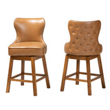 Baxton Studio Gradisca Modern Tan Faux Leather and Walnut Brown Finished Wood 2-Piece Swivel Counter Stool Set