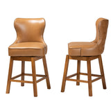 Baxton Studio Gradisca Modern Tan Faux Leather and Walnut Brown Finished Wood 2-Piece Swivel Counter Stool Set