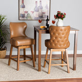 Baxton Studio Gradisca Modern Tan Faux Leather and Walnut Brown Finished Wood 2-Piece Swivel Counter Stool Set