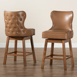 Baxton Studio Gradisca Modern Tan Faux Leather and Walnut Brown Finished Wood 2-Piece Swivel Counter Stool Set