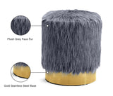 Joy Faux Fur / Engineered Wood / Stainless Steel / Foam Contemporary Grey Faux Fur Ottoman/Stool - 14.5" W x 14.5" D x 17.5" H