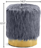 Joy Faux Fur / Engineered Wood / Stainless Steel / Foam Contemporary Grey Faux Fur Ottoman/Stool - 14.5" W x 14.5" D x 17.5" H