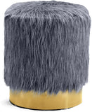 Joy Faux Fur / Engineered Wood / Stainless Steel / Foam Contemporary Grey Faux Fur Ottoman/Stool - 14.5" W x 14.5" D x 17.5" H