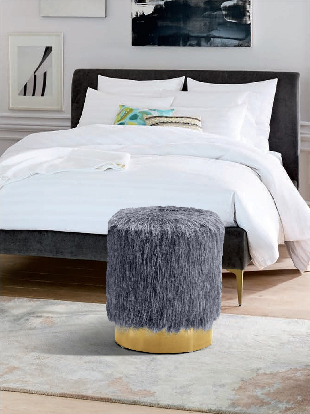 Joy Faux Fur Ottoman - Thumbnail 5