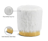 Joy Faux Fur / Engineered Wood / Stainless Steel / Foam Contemporary White Faux Fur Ottoman/Stool - 14.5" W x 14.5" D x 17.5" H