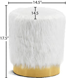 Joy Faux Fur / Engineered Wood / Stainless Steel / Foam Contemporary White Faux Fur Ottoman/Stool - 14.5" W x 14.5" D x 17.5" H