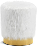 Joy Faux Fur / Engineered Wood / Stainless Steel / Foam Contemporary White Faux Fur Ottoman/Stool - 14.5" W x 14.5" D x 17.5" H