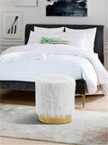 Joy Faux Fur / Engineered Wood / Stainless Steel / Foam Contemporary White Faux Fur Ottoman/Stool - 14.5" W x 14.5" D x 17.5" H