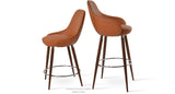 Gazel Wood Stools Set: Gazel and One Arm Ana and One Ana Chair Caramel Leather Walnut