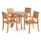 York Outdoor 4-Seater Square Acacia Wood Dining Set, Teak Finish Noble House