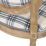 Phinnaeus French Country Fabric Dining Chairs, Dark Blue Plaid and Light Beige Noble House