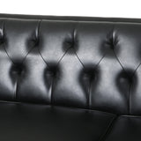 Ovando Contemporary Upholstered 3 Seater Sofa, Midnight Black and Espresso Noble House