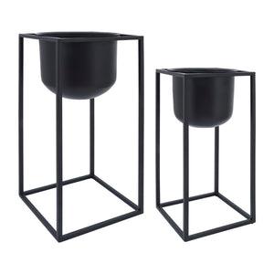 Sagebrook Home Contemporary Metal, Set of 2 -  10/12"d Planters, Black 16564 Black Iron