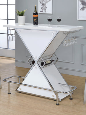 Contemporary X-shaped Bar Unit with Wine Bottle Storage Glossy