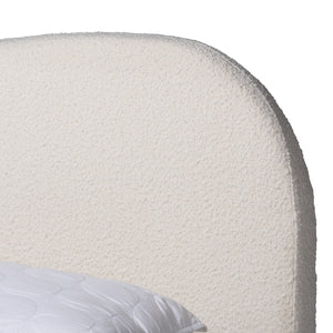 Baxton Studio Maya Mid-Century Modern Cream Boucle Fabric and Oak Brown Finished Wood Queen Size Platform Bed White/Oak Brown BBT61130-Maya-Cream/Oak-Queen