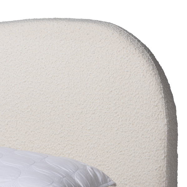 Baxton Studio Maya Mid-Century Modern Cream Boucle Fabric and Oak Brown Finished Wood Queen Size Platform Bed White/Oak Brown BBT61130-Maya-Cream/Oak-Queen