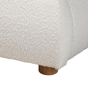 Baxton Studio Maya Mid-Century Modern Cream Boucle Fabric and Oak Brown Finished Wood Queen Size Platform Bed White/Oak Brown BBT61130-Maya-Cream/Oak-Queen