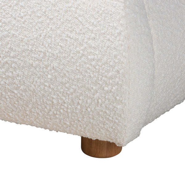 Baxton Studio Maya Mid-Century Modern Cream Boucle Fabric and Oak Brown Finished Wood Queen Size Platform Bed White/Oak Brown BBT61130-Maya-Cream/Oak-Queen