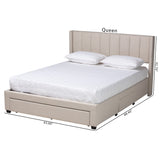 Baxton Studio Coronado Mid-Century Modern Transitional Beige Fabric Queen Size 3-Drawer Storage Platform Bed