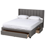 Baxton Studio Coronado Mid-Century Modern Transitional Grey Fabric Queen Size 3-Drawer Storage Platform Bed