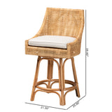 Baxton Studio Bella Modern Bohemian Natural Brown Rattan Stool Natural Brown/White Bella-Rattan-CS