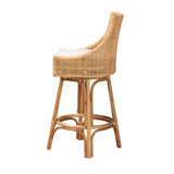 Baxton Studio Bella Modern Bohemian Natural Brown Rattan Stool Natural Brown/White Bella-Rattan-BS