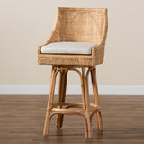 Baxton Studio Bella Modern Bohemian Natural Brown Rattan Stool Natural Brown/White Bella-Rattan-BS