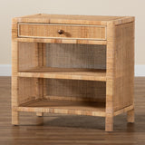 Baxton Studio Bella Modern Bohemian Natural Brown Mahogany Wood and Natural Rattan 1-Drawer Console Table