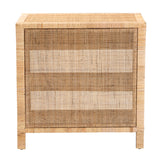 Baxton Studio Bella Modern Bohemian Natural Brown Mahogany Wood and Natural Rattan 1-Drawer Console Table