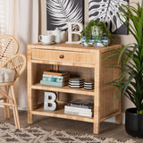 Baxton Studio Bella Modern Bohemian Natural Brown Mahogany Wood and Natural Rattan 1-Drawer Console Table