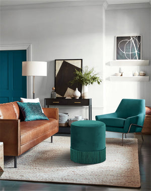 Teddy Velvet / Engineered Wood / Foam Contemporary Green Velvet Ottoman/Stool - 15.5" W x 15.5" D x 17.5" H