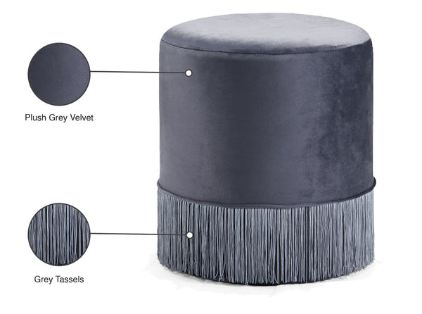 Teddy Velvet / Engineered Wood / Foam Contemporary Grey Velvet Ottoman/Stool - 15.5" W x 15.5" D x 17.5" H