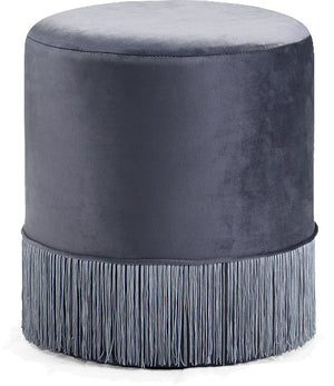 Teddy Velvet / Engineered Wood / Foam Contemporary Grey Velvet Ottoman/Stool - 15.5" W x 15.5" D x 17.5" H