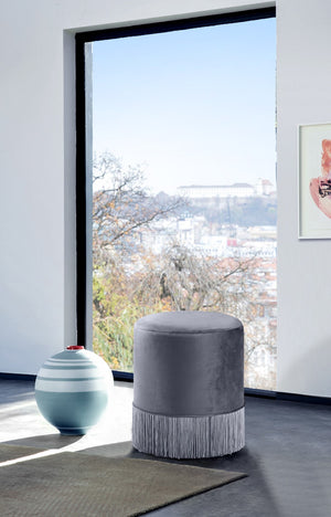 Teddy Velvet / Engineered Wood / Foam Contemporary Grey Velvet Ottoman/Stool - 15.5" W x 15.5" D x 17.5" H