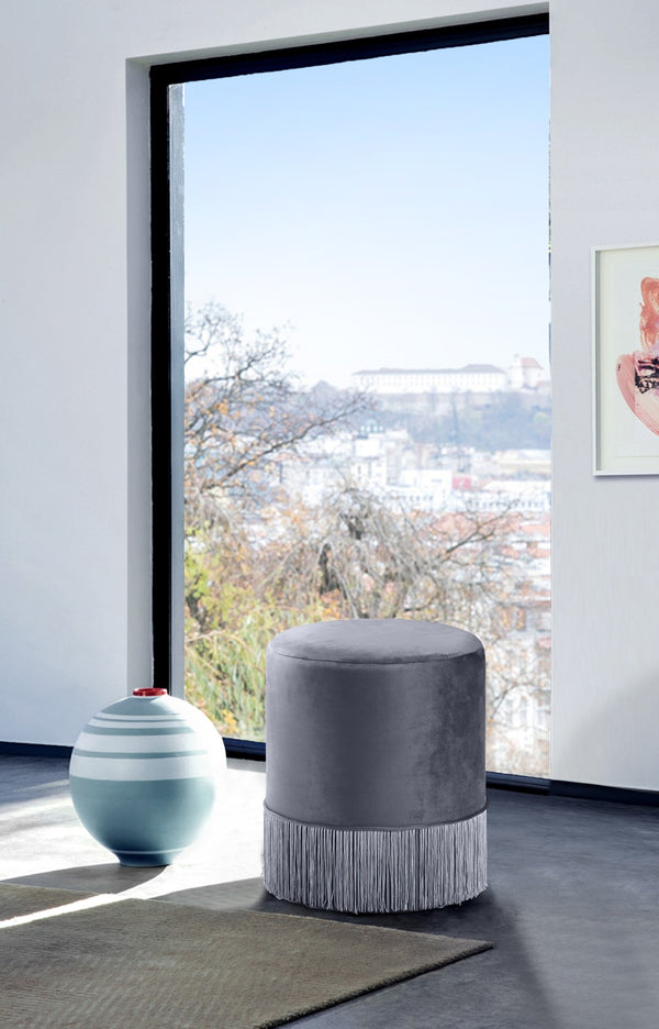 Teddy Velvet / Engineered Wood / Foam Contemporary Grey Velvet Ottoman/Stool - 15.5" W x 15.5" D x 17.5" H