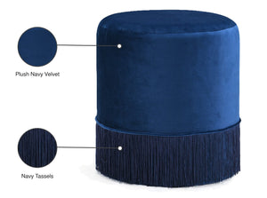 Teddy Velvet / Engineered Wood / Foam Contemporary Navy Velvet Ottoman/Stool - 15.5" W x 15.5" D x 17.5" H