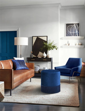 Teddy Velvet / Engineered Wood / Foam Contemporary Navy Velvet Ottoman/Stool - 15.5" W x 15.5" D x 17.5" H