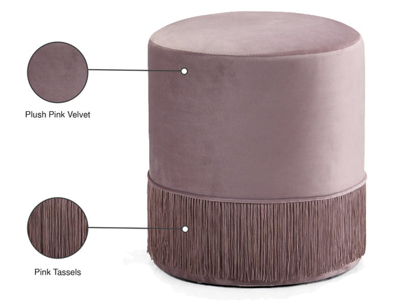 Teddy Velvet / Engineered Wood / Foam Contemporary Pink Velvet Ottoman/Stool - 15.5" W x 15.5" D x 17.5" H