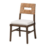 Porsha Modern Bohemian Dark Brown Finished Mahogany Wood and Natural Rattan Dining Chair