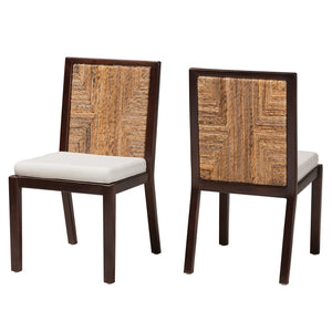 Baxton Studio Joana Modern Bohemian Dark Brown Mahogany Wood and Natural Abaca Dining Chair Dark Brown/Natural Brown/White Joana-Mahogany-DC