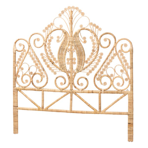 Baxton Studio Caelinus Modern Bohemian Natural Brown Rattan Queen Size Standalone Headboard