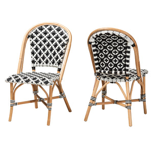 Baxton Studio Ambre Modern French Black and White Weaving Natural Rattan 2-Piece Bistro Chair Set